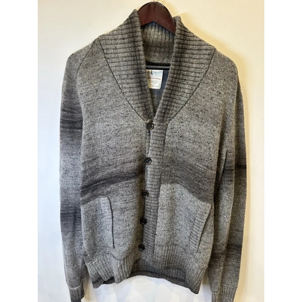 Banana Republic Heritage Shawl Collar Cardigan Sweater Men's‎ L Gray Wool Blend